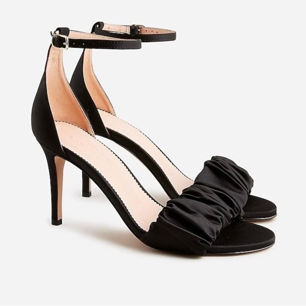 J Crew Rylie Ruched Black Satin Sandals
